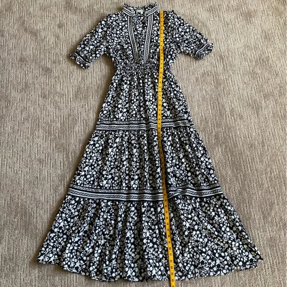 Max Studio Black and White Botanical Print Maxi Dress Coastal Cowgirl - Picture 8 of 9